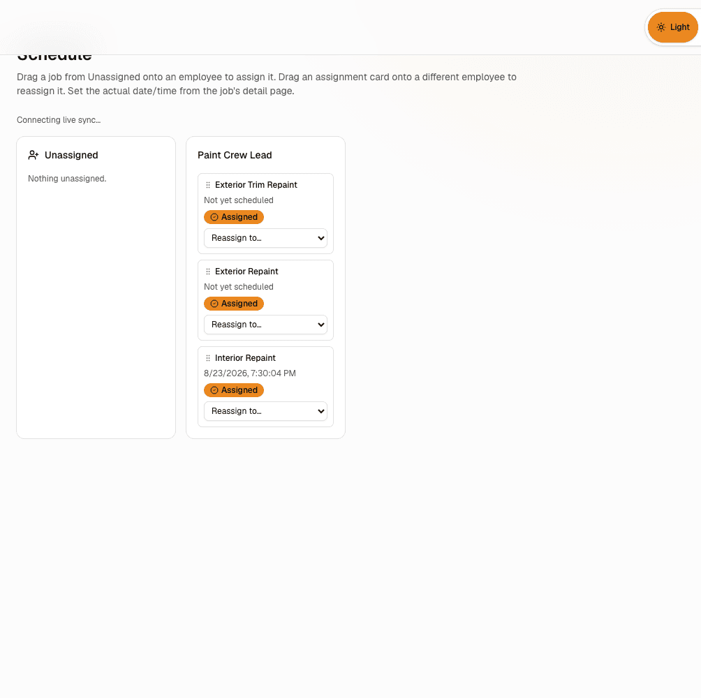CoatOps crew schedule using sanitized demo data